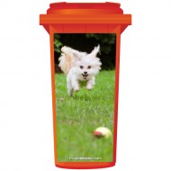 Cute Little Dog Chasing A Ball Wheelie Bin Sticker Panel